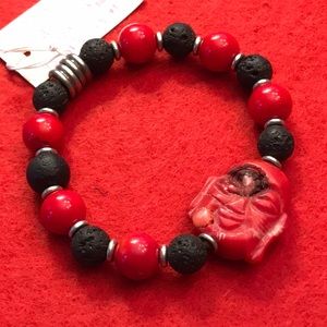 Red Coral Buddha & Lava Bracelet